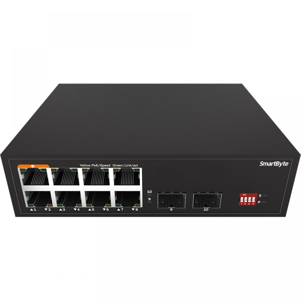 2*10G SFP+ slots + 8*10/100/1000Base-T Enhanced Function Unmanaged Ethernet Switch